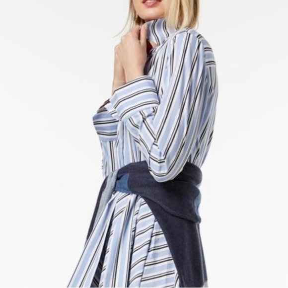 INC Petite Striped Asymmetrical-Hem Shirt Dress Blue 6P - Picture 2 of 3